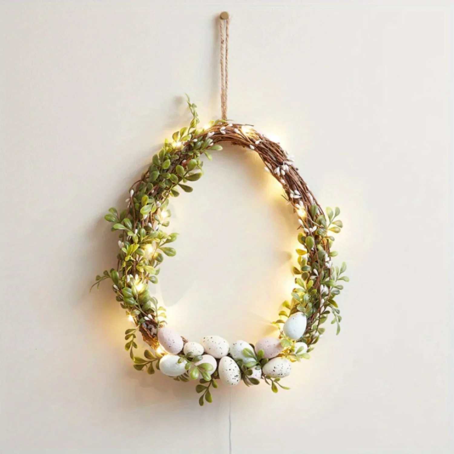 Easter Garland with Simulation Eggs and Flowers for Door Decor - 1pc C251126