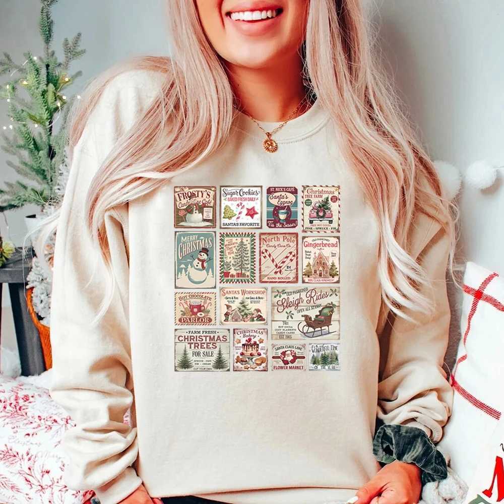 Vintage Christmas Sweatshirt Retro Christmas Hoodie Santa Claus Shirt Christmas Stamps Pullover Unisex Sweatshirts Xmas Gifts J251136