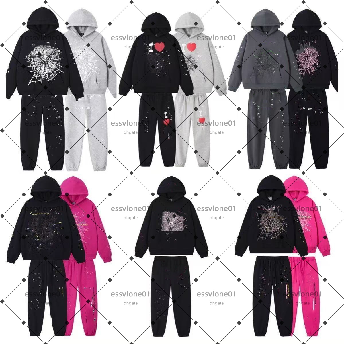 2026 5A hoodie Mens Web Hoodie for men Sweatshirts Hoody Women polo grid cobweb pink spider hoody Tracksuit Print Pullover net pants spider pants suit Trousers