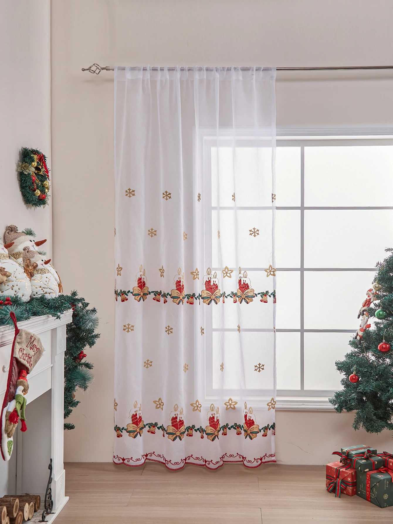 Curtain Christmas Christmas Curtains 84 Inch Length for Living Room 1 Panels Set Holiday Poinsettia sheer Decorations Buffalo Plaid Decor Y251126