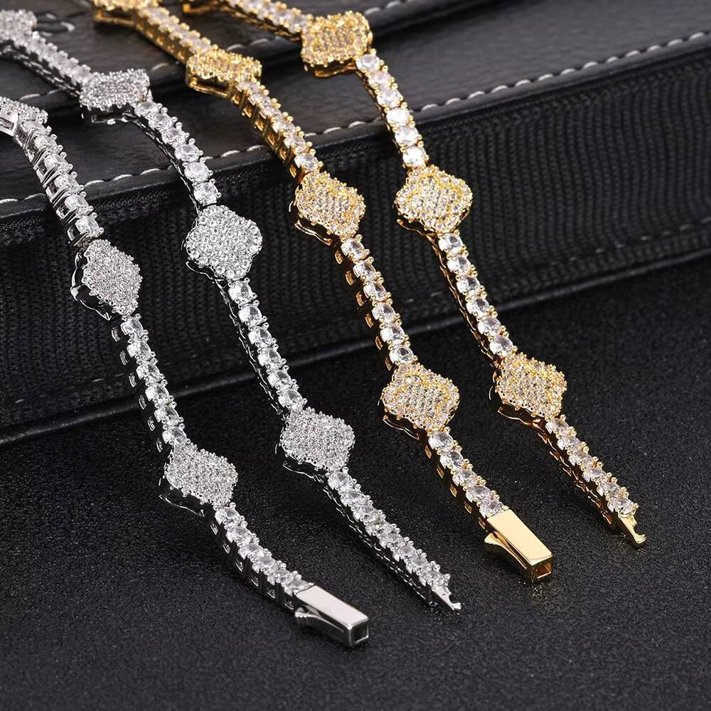European American High-End Trendy Mens Bracelet Cross-Border Hip-hop Zircon Tennis Chain Clover Necklace Versatile Jewelry Gift