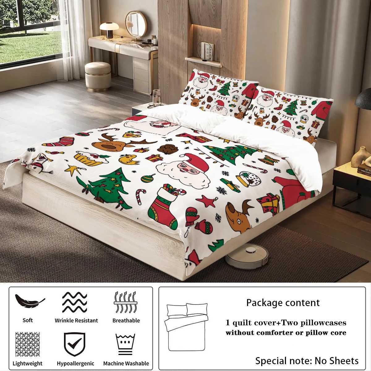 Christmas 3-piece Christmas themed Santa Claus print 1 duvet cover2 pillowcases no core soft and comfortable bedding set Y251126