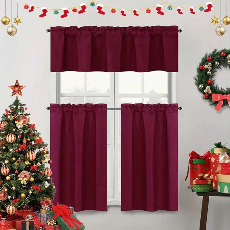 Curtain Christmas Christmas Solid Color Curtains Kitchen Curtains W106cm x H30cm 1PC W132cm x H61cm 1PC W70cm x H132cm 2PCS Y251126