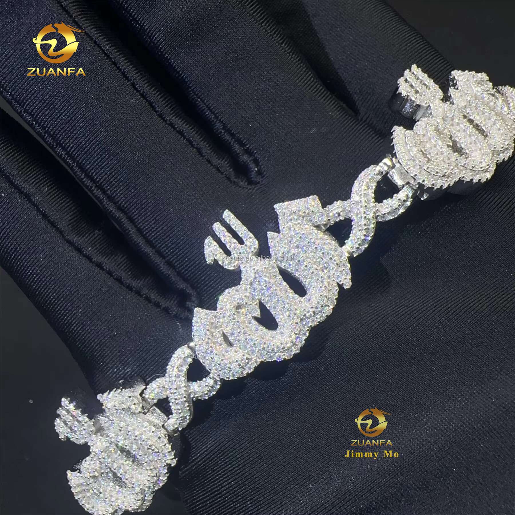 Unique Design Fashion Style Customized S925 Silver Jewelry Iced Out Men VVS Moissanite Allah Miami Infinity Cuban Link Bracelet