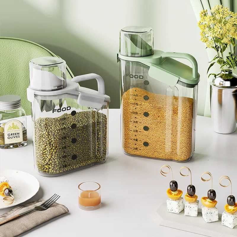 Portable Plastic Transparent Sealed Box Sealed Jar Kitchen Grain Household Rice Storage Bucket with Measuring Cup Kitchen Tools Y251126