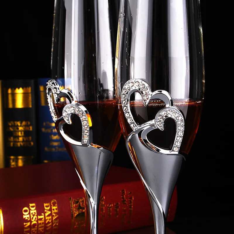Crystal diamond heart-shaped champagne glass set goblet glass wedding gift pair wine glass red wine glass C251126