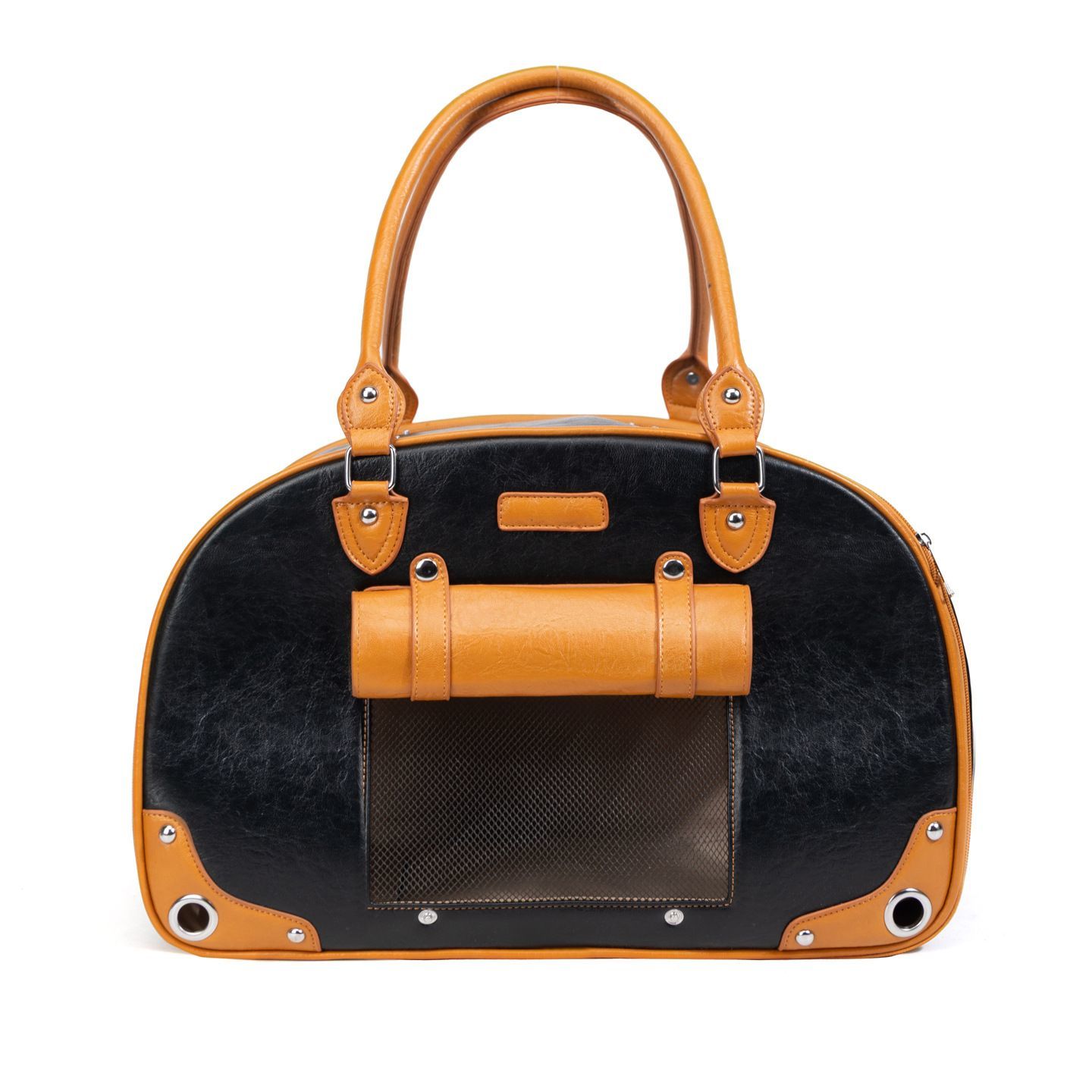 Fashionable Pet Carrier Bag with Multi-Sided Ventilation, High-End PU Outdoor Pet Travel Bag, Portable Pet Tote, Dual-Color Stylish Pet Handbag for Ca