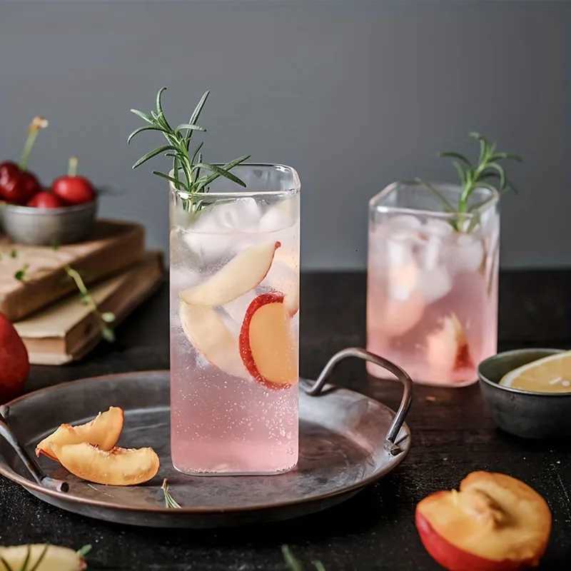 1PCS Creative Square Glass Transparent Cold Drink Large Capacity Iced Coffee Milk Tea Drinking Cup Red Wine Glass Coffee Cup C251126