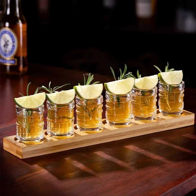 Creative Mini Tiki Glass Cup Shot Glasses Stacking Cups Cocktail Glass Tiki Cup Set With 6 Holes Tray Tiki Bar Accessories C251126
