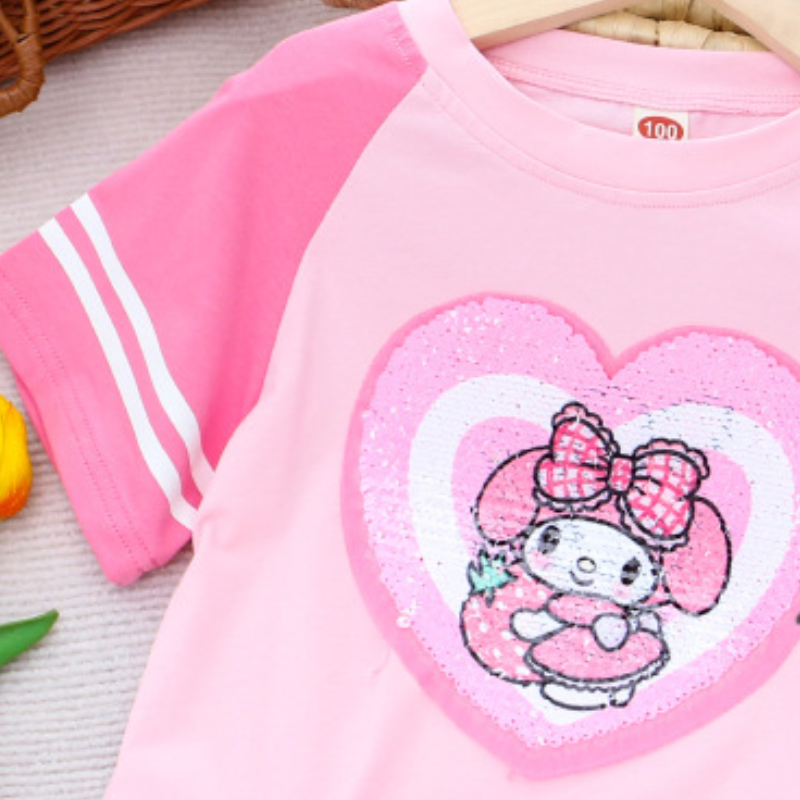 DISNEY toddler designer clothes Children's short-sleeved children's short-sleeved designer sequin summer make-up clothes top T-shirt Girls&#