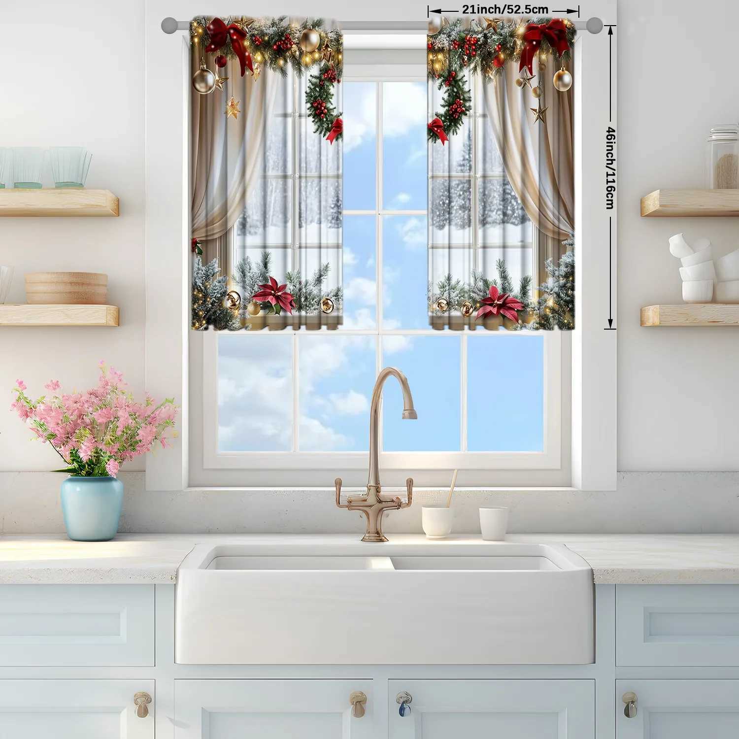 Christmas 2pcs Christmas Window Printed Curtain for Christmas Home Decor - Rod Pocket Window Treatment for Bedroom Office Kitchen Y251126
