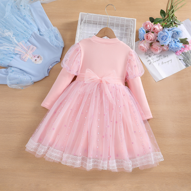 Disney designer children's clothing long-sleeved princess dress beach dress A-line skirt birthday dress for girls Frozen Elsa dress puffy dress C