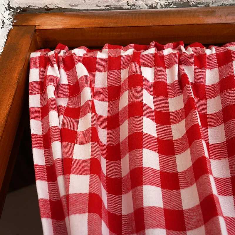 Curtain Christmas Red and White Check Kitchen Window Valance Door Half Short Gingham Farmhouse Plaid Textured Short Window Drape Panel Home Decor Y251