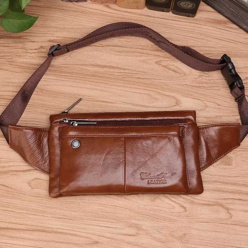 Men Waist Fanny Bag Belt Sling Chest Bags Genuine Leather Invisible Thin Travel Climb Retro Real Cowhide Male Hip Bum BagsT251126