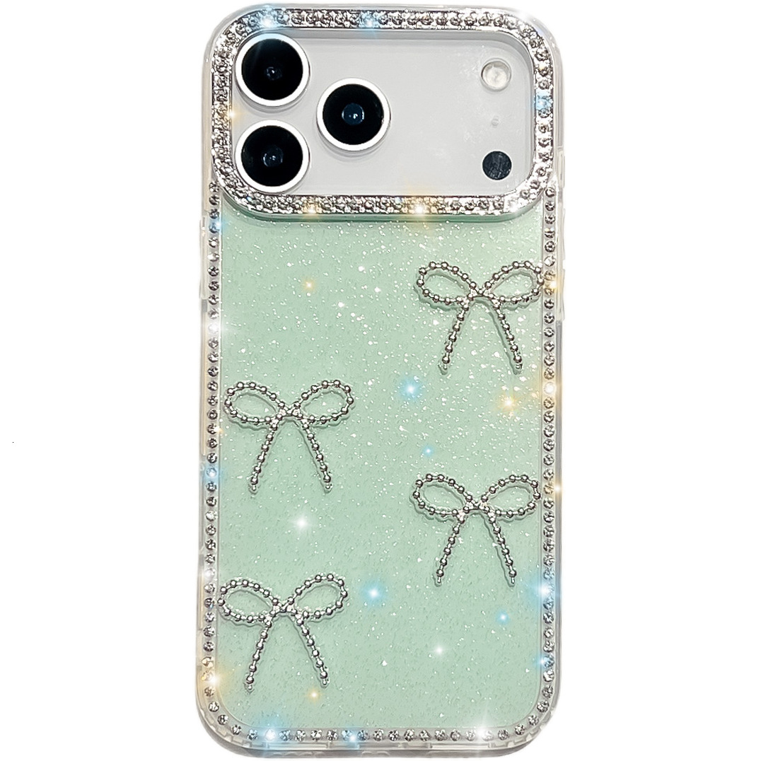 iPhone 17 Pro Max Edge Drill Bowknot Phone Case Compatible with Apple 16 Transparent Protective Case