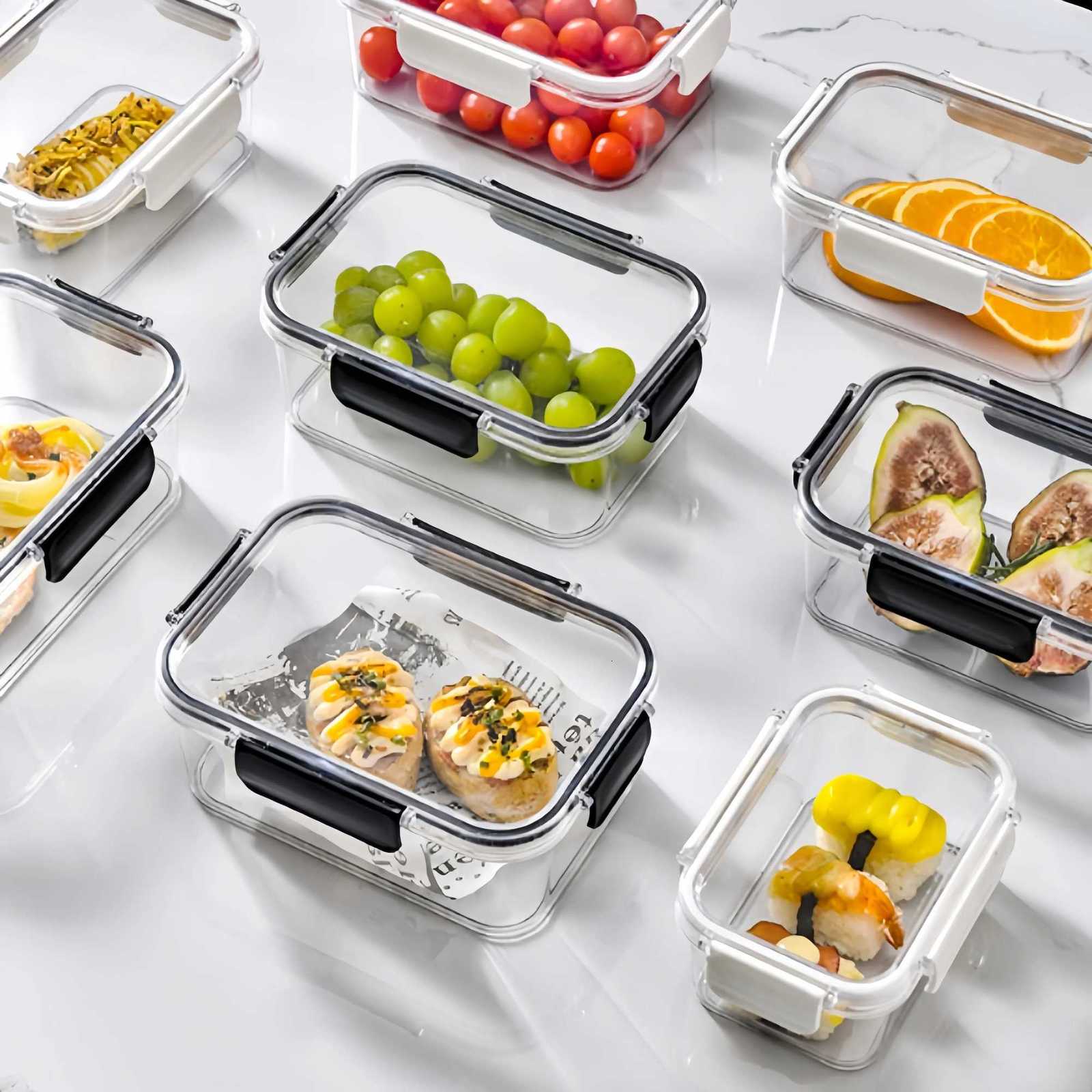 Rectangular sealed food containers with flip LIDS for reuse and stacking food storage and preservation cans for refrigerators Y251126