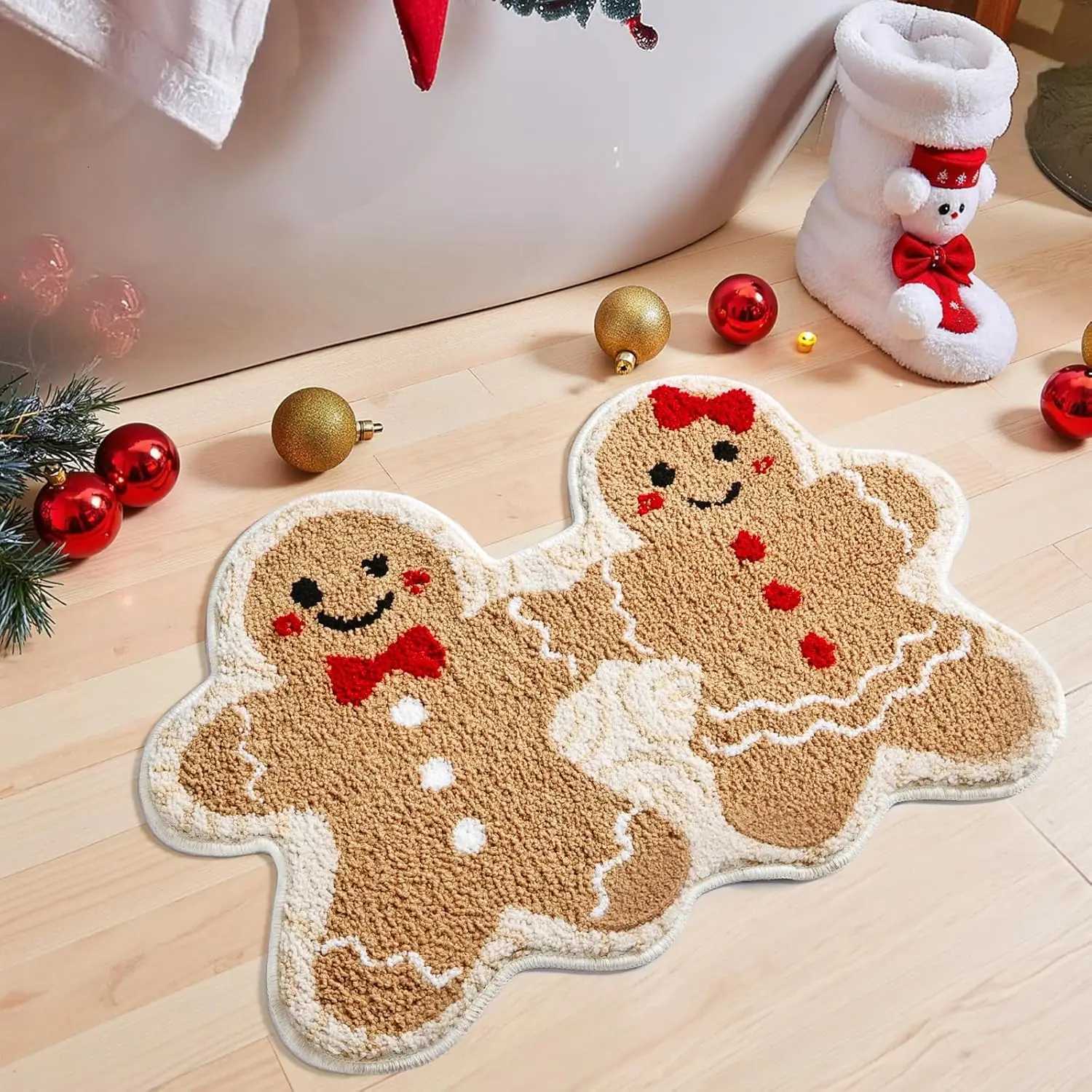 VIAMA Christmas Gingerbread Man Floor Mat for Holiday Room Decoration Soft Bath Floor Mat Indoor and Outdoor Entrance CarpetM251126