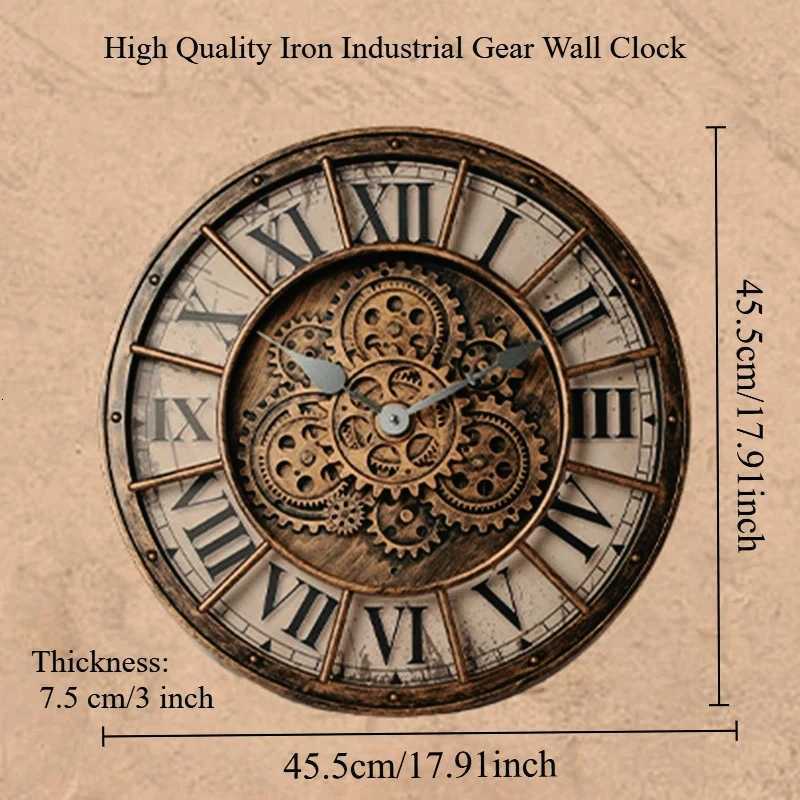 45cm Luxury Creative Wall Clock Vintage 3D Gear Rotating Design Art Wall Clock Home Large Index Silent Bedroom Decoration Clock C251126