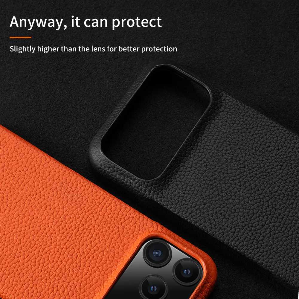 luxery for Case for iPhone 17 Air 15 16 Pro Max 17Pro Lychee Natural Cowhide Leather Magnetic Protector Luxury Phone Back Cover C251126