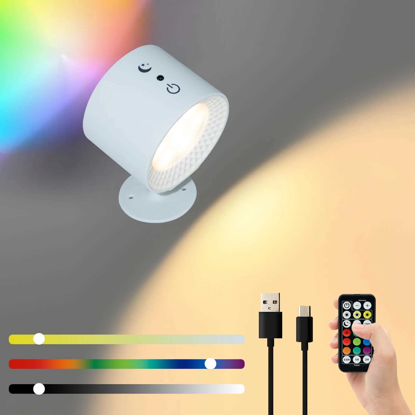 Led Wall Lamp Touch Control Remote 360 Rotatable USB Recharge Wireless Portable RGB Night Light For Bedside Bedroom Reading Lamp M251126