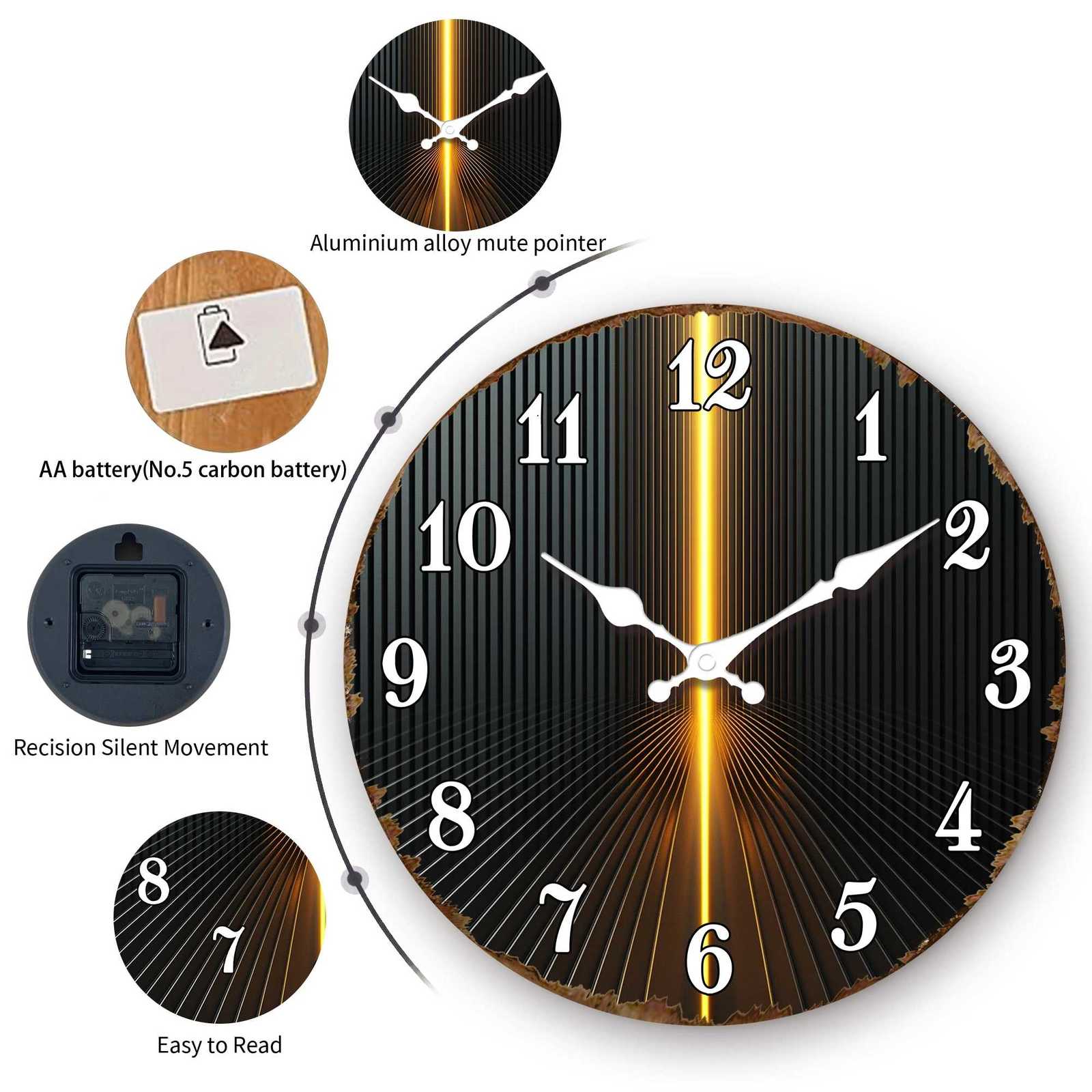 Modern Black Gold Radiant Stripes Wall Clock Sleek Design for Contemporary Home Decor C251126