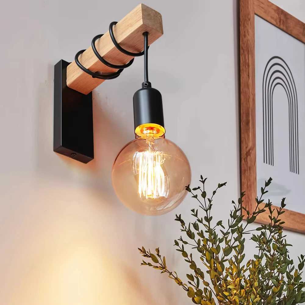 Retro Wood LED Wall Lamp E27 220V 110V Industrial Night Loft Light Fixtures Live Room Bedside Lamp Decor for Bathroom Restaurant M251126