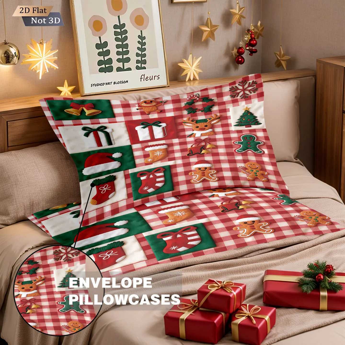 Christmas 3pcs Christmas red checkered printed coreless bedding set multiple sizes bedrooms dormitories comfortable machine washable Y251126