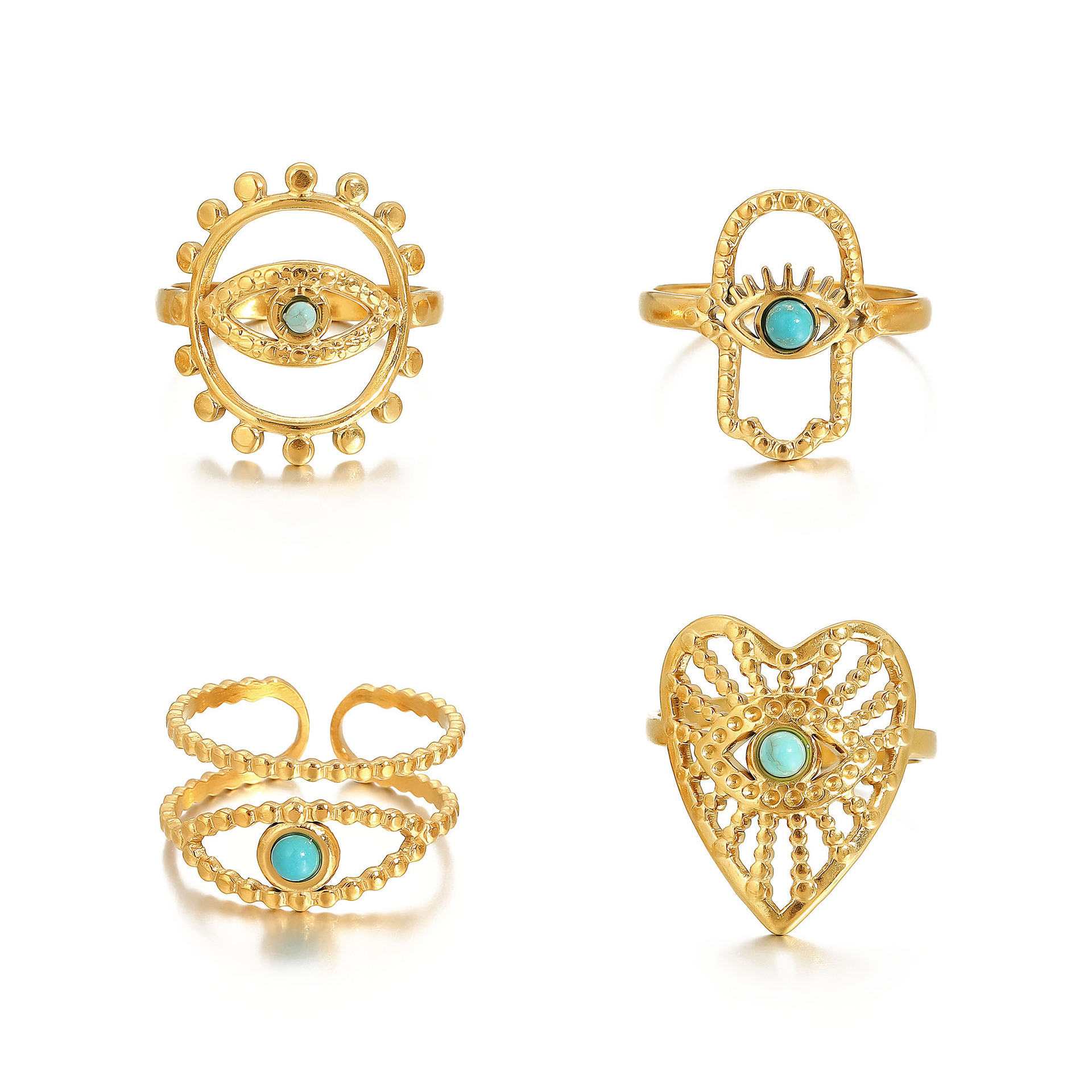 New Ladies Ring 18K Gold Plated Turquoise Heart Eye Openable Jewelry High quality gold designer diamond ring rings designer for women engagement men l - view 6