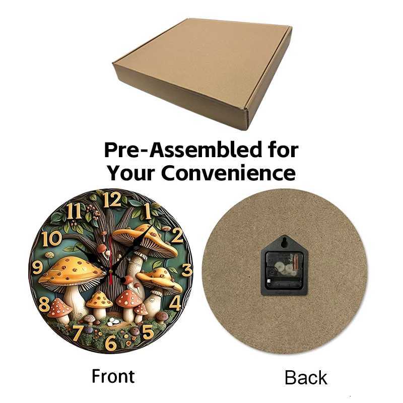 Cute Mushroom Tree Wooden Round Silent Hanging Wall Clock Suitable For Living Room Office Study RoomBedroom Home Decoration C251126