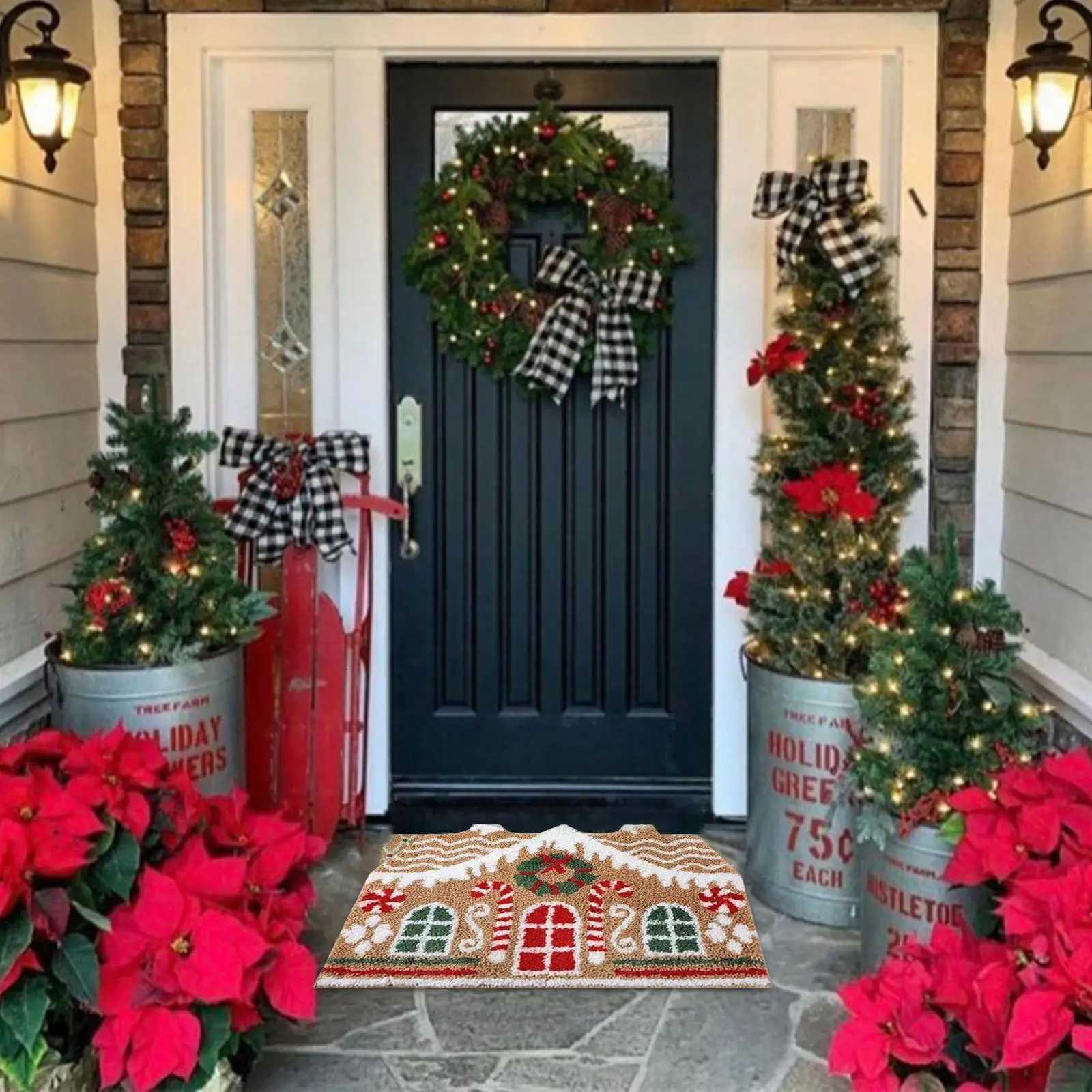Christmas Gingerbread House Doormat Non-Slip Indoor/Outdoor Welcome Mat for Front Door Porch Entryway KitchenM251126