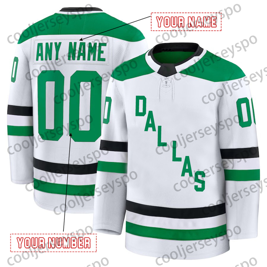 Custom Stars Tyler Hockey Jersey Wyatt Johnston Jason Robertson Jamie Benn Miro Heiskanen Mikko Rantanen Thomas Harley Embroidered Letter Number Desig
