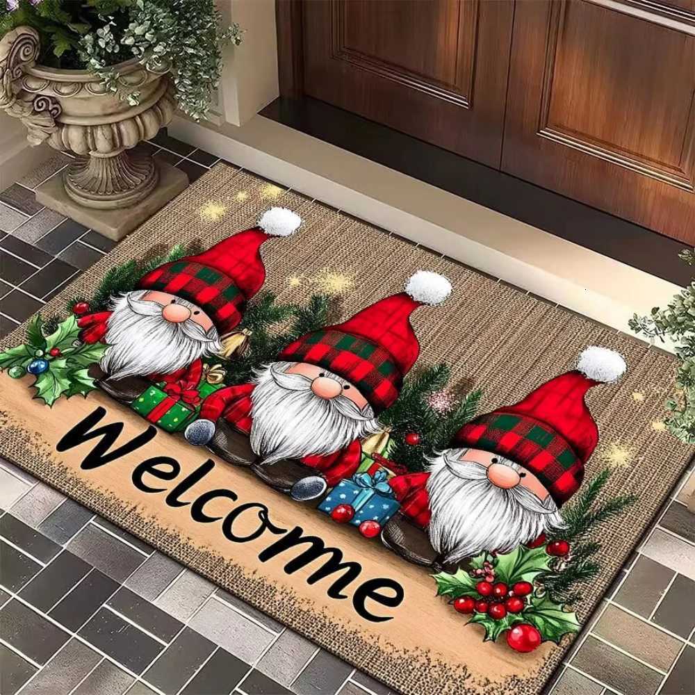 Christmas Holiday Doormat Featuring Santa Claus Elf Snowman Pattern NonSlip Front DoorMat for Living Room Bedroom Entrance DecorM251126