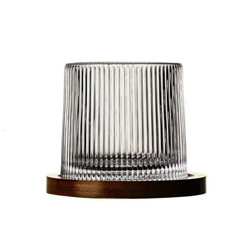 Retro Rotating Whisky Glass Cup with Bamboo Coaster Spinning Top Stress Wine Enjoyable Cups Home Bar Drinking Utensils C251126