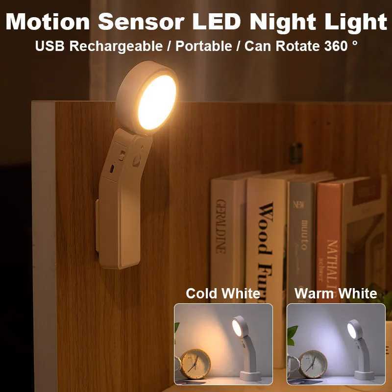 Motion Sensor Wall Lamp PIR LED Night Light Cabinet Light USB Rechargeable Portable Lamp Bedroom Closet Stairs Desk Lighting M251126
