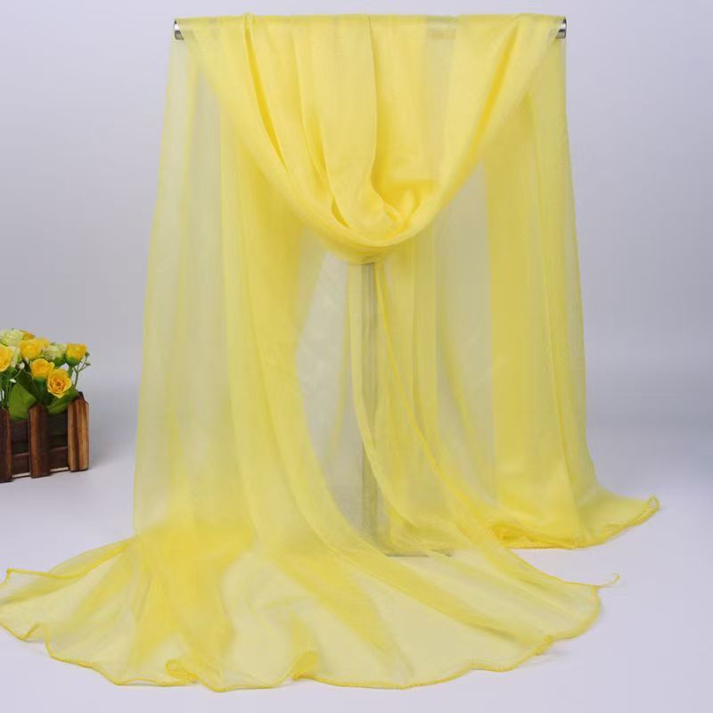 K702 Korean style new scarf for women, long chiffon shawl, summer sun protection, beach towel, solid color silk scarf