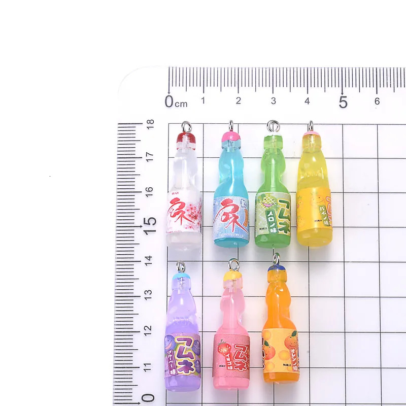 10 pieces of plastic pop cola soda beverage charm juice alcohol lemon water bottle resin pendant for jewelry making mini craft 250424