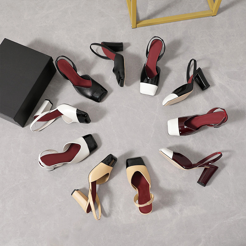 New Slingbacks Heel Luxury Brands Pumps Square Toes Design Women Fashion High Heels Chunky Heel Wedding Dress Shoes Loafer 994