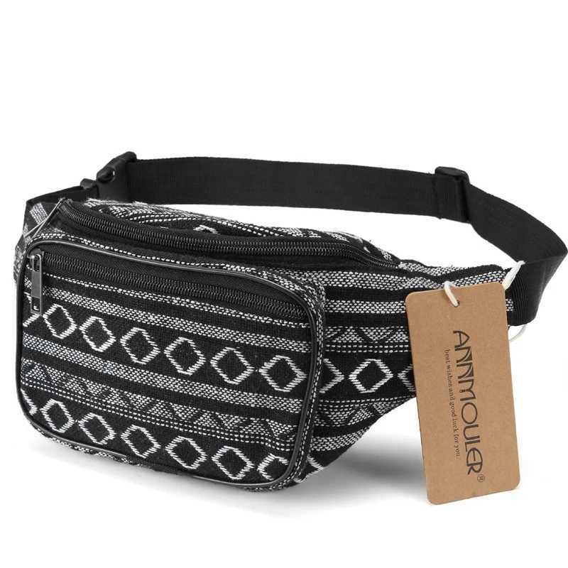 Annmouler Fashion Women Waist Packs 6 Colors Fabric Fanny Pack Double Zipper Chest Bag Bohemian Style Tribal Phone Belt BagT251126