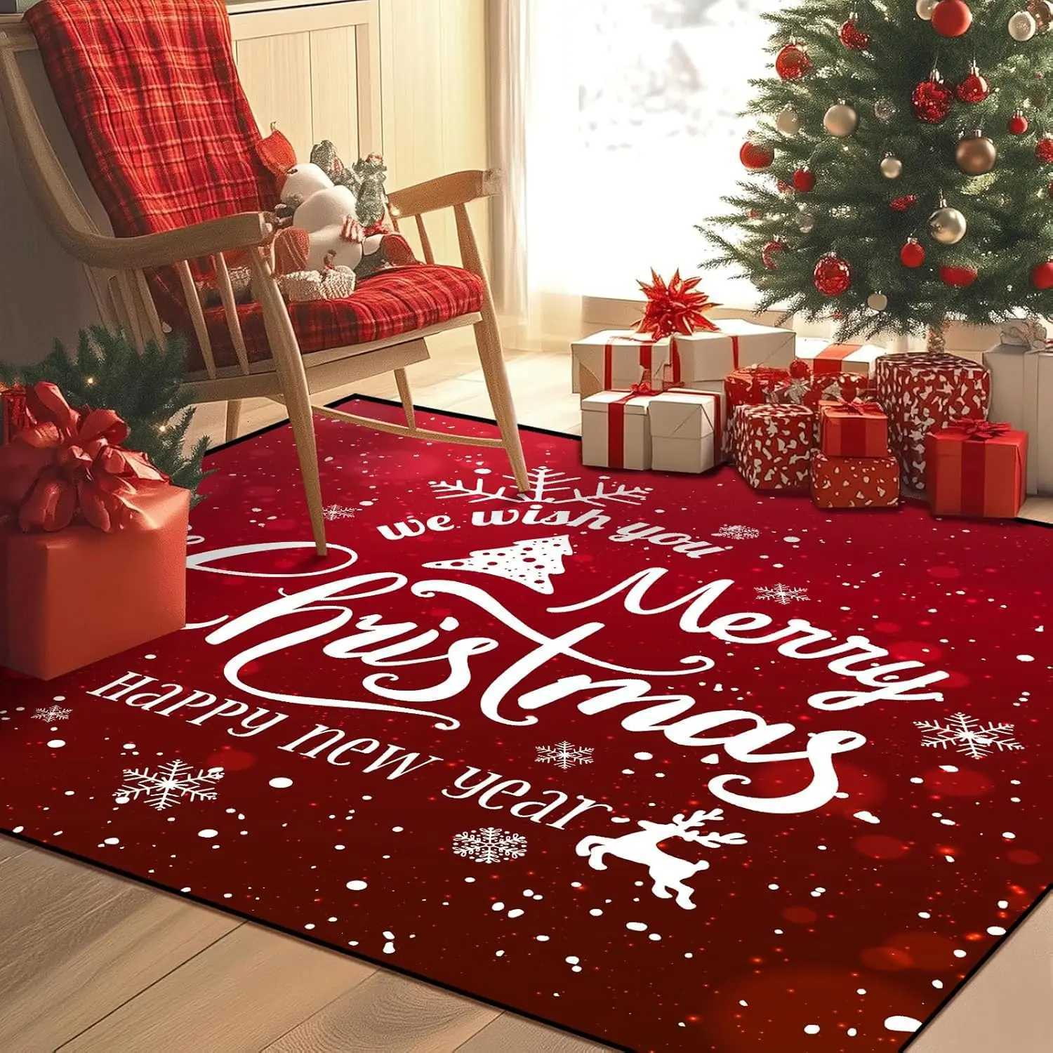 Merry Christmas Rug Winter Snowflakes Area Rug Indoor Blessing Doormat Floor Mat Carpet for Entryway Bedroom Happy New YearM251126