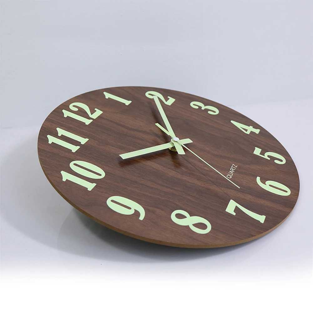 12 Inch Luminous Wall Clock Wood Silent light in dark night Nordic Fashion Wall Clock Non Ticking Clock With Night Light C251126