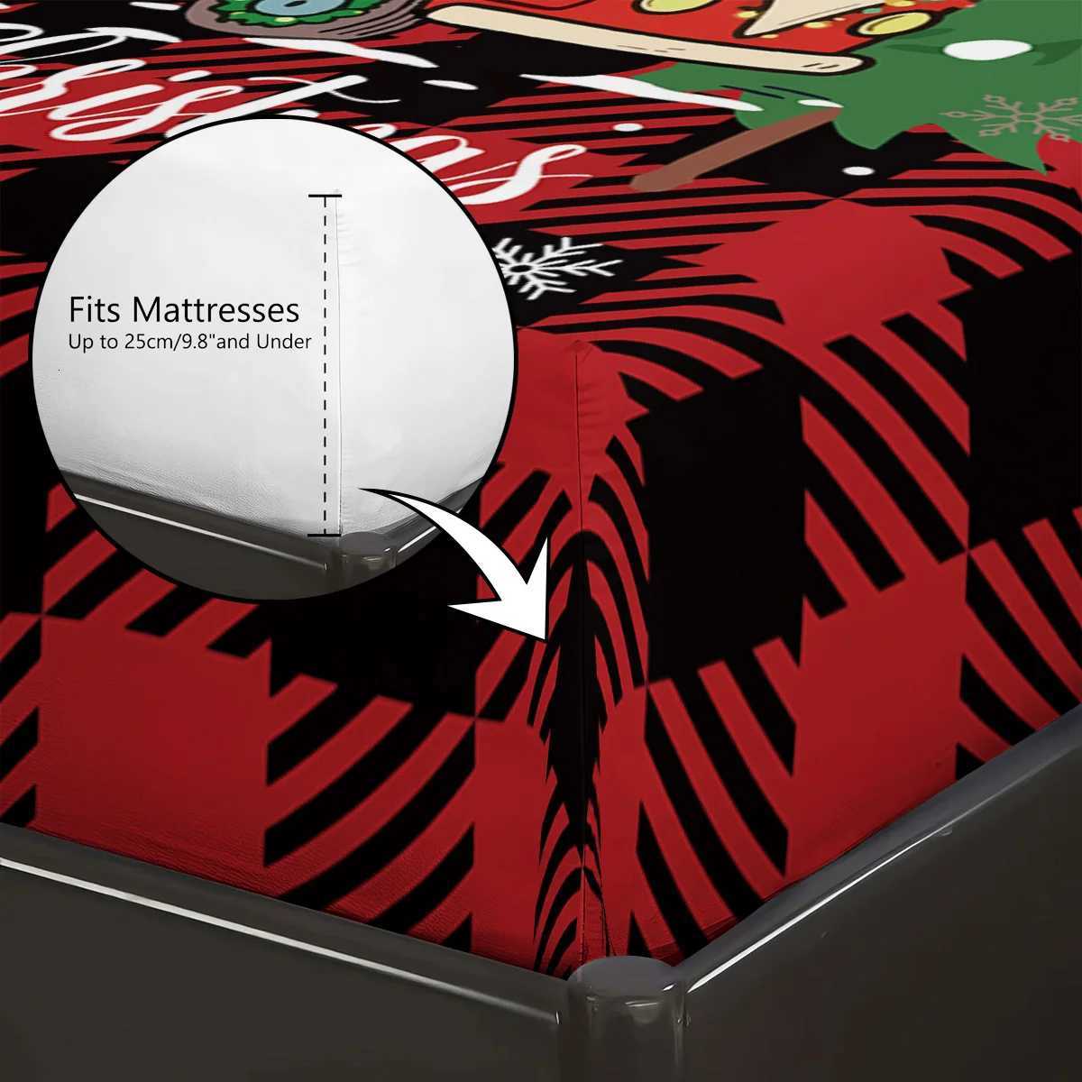 Christmas 3pcs Christmas red checkered car print coreless bed sheet set multiple size soft bed covers bedroom bedding decorations Y251126