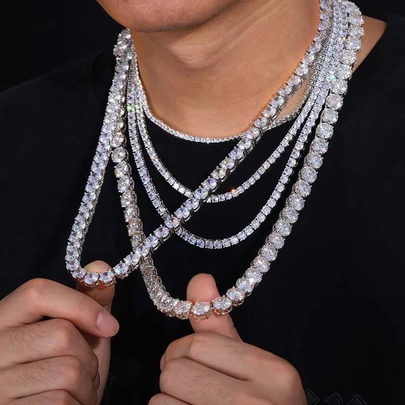 European American Hip-Hop Mens Necklace Custom 925 Silver Mosan Tennis Chain Fashion Brand Diamond Necklaces for Wholesale