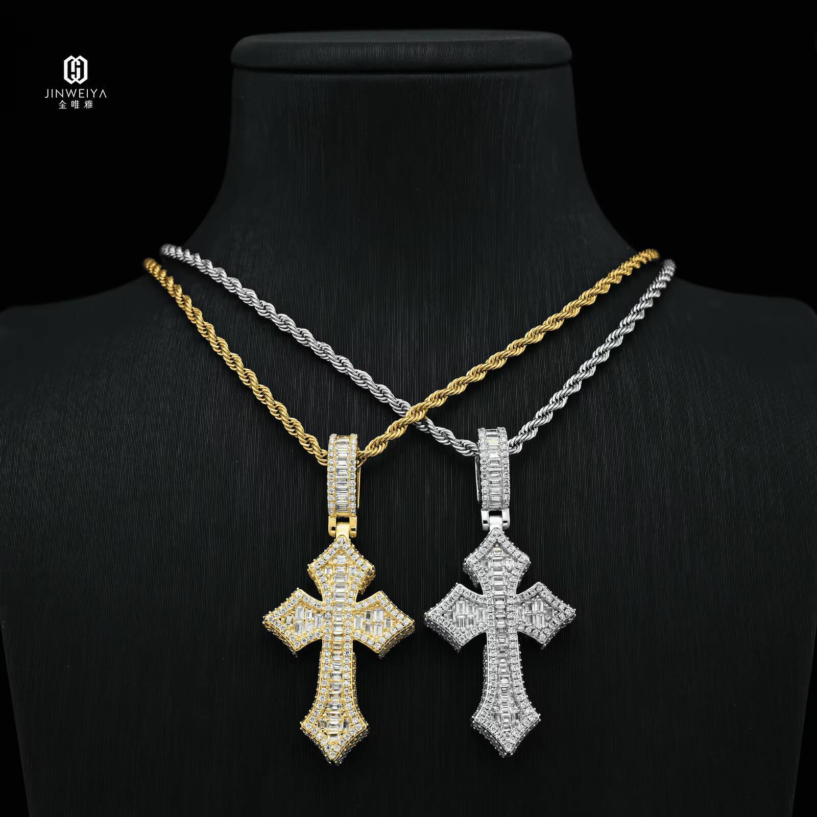 High Quality VVS Moissanite S925 Sterling Silver Cross Pendant with Plated Strand Chain for Parties Fine Pendants Charms