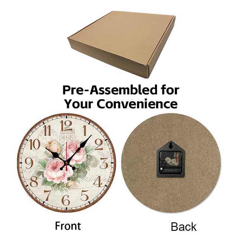 Antique Rose Wooden Round Silent Hanging Wall Clock Suitable For Living Room Office Study Room Bedroom Home Decoration C251126