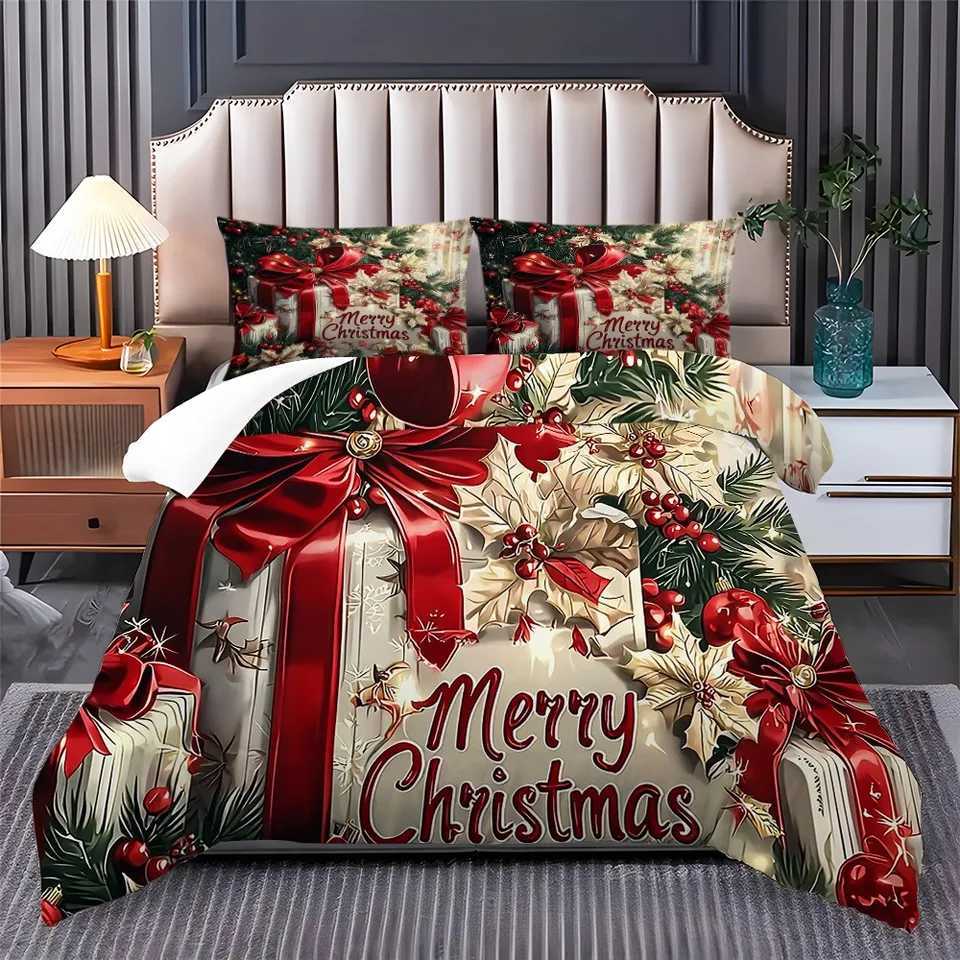 Christmas Christmas Bedding Set Red Bow Flowers Printed Cozy Duvet Cover King Queen Twin Single Size New Year Christmas Gift Bedroom Decor Y251126