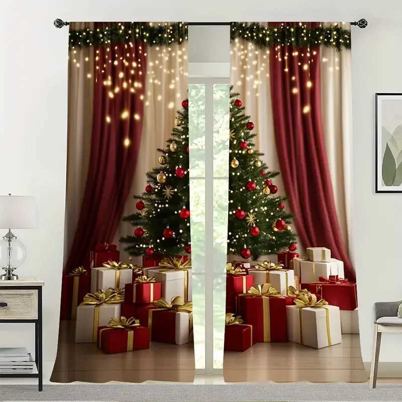Curtain Christmas 2pcs Christmas tree gift curtains pole pocket design privacy protection suitable for decorating various scenes Y251126