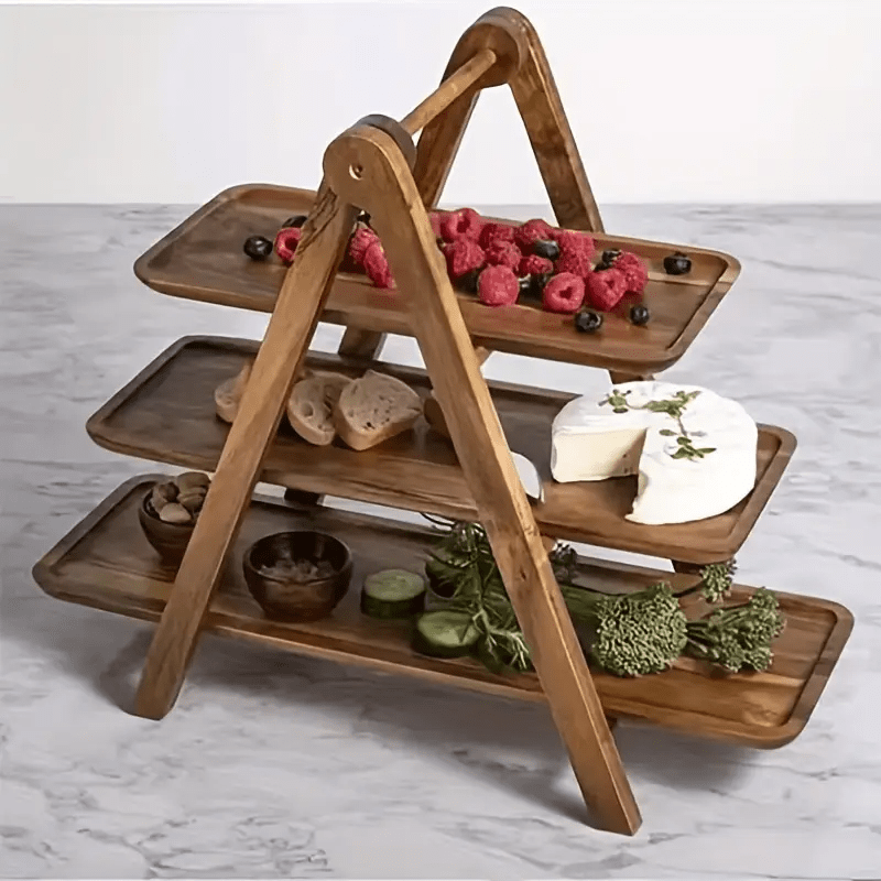 Wooden dessert table display rack cold meal tea break table tableware high footed cake fruit plate solid wood tray