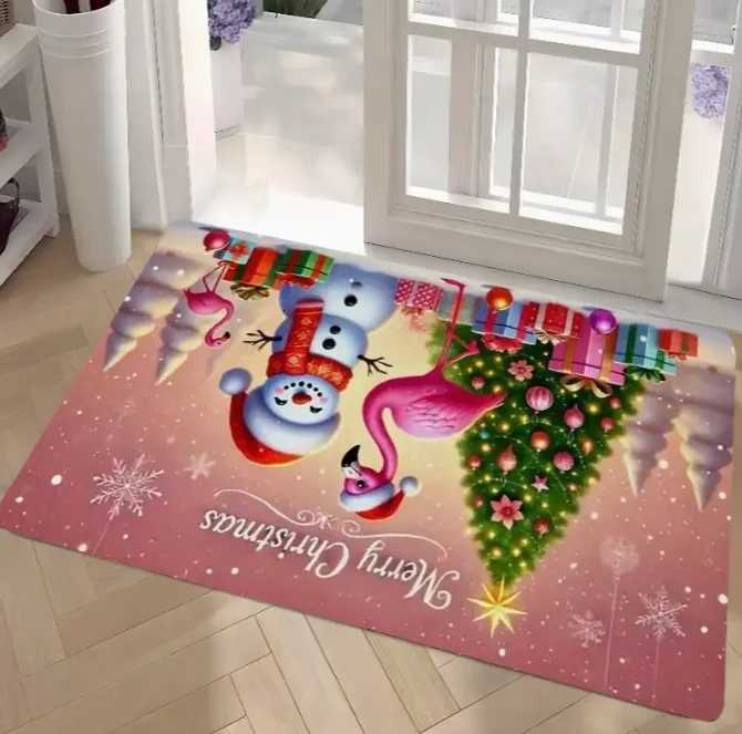 Merry Christmas Doormat Holiday Tree and Santa Claus Bathroom Living Room Bedroom Kitchen Office Holiday Christmas DecorationM251126