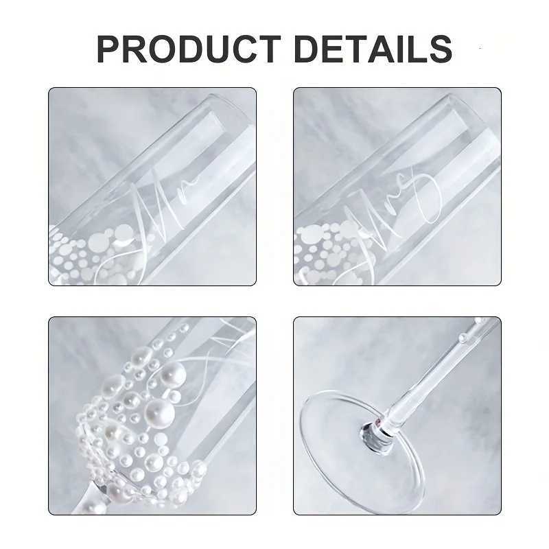 2pcs Elegant Pearl Crystal Champagne Glasses with Cursive Script DesignHandcrafted Clear Glassware for Weddings C251126