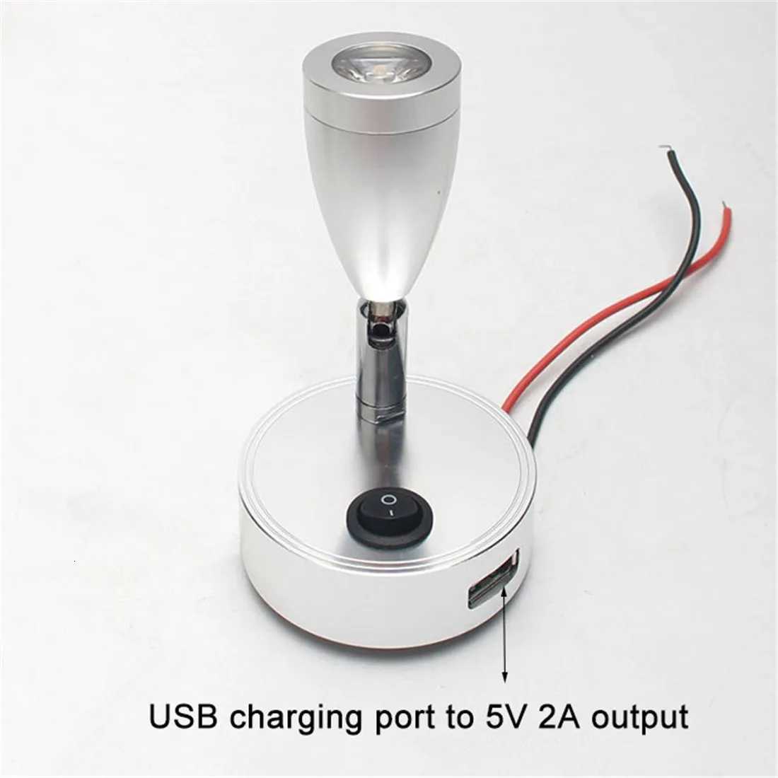 12V 24V Reading Light LED RV Interior 2W with USB Port 5V 2A Swith Spotlight for Boat YachtCaravan Camper Trailer Dorm 3 color M251126